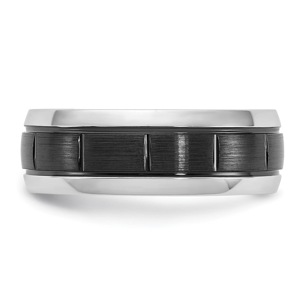 Cobalt Polished w/Brushed Black IP-plated Grooved Center 8mm Band Size - 7.5
