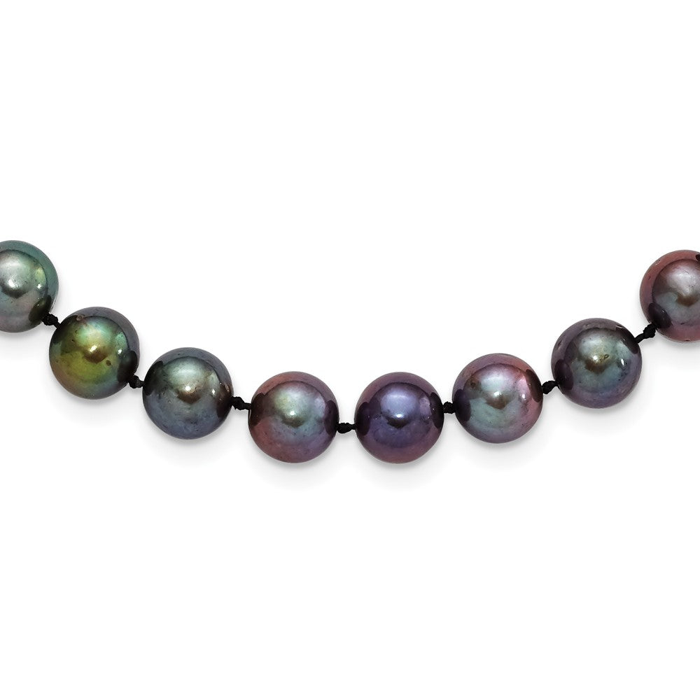 Sterling Silver Rhodium-plated 9-10mm Black Near-Round Freshwater Cultured Pearl 16 inch Necklace 16 Inches