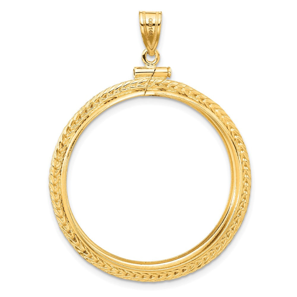 Wideband Distinguished Coin Jewelry 14k Polished Foxtail Chain 30.0mm x 3.00mm Screw Top Coin Bezel Pendant