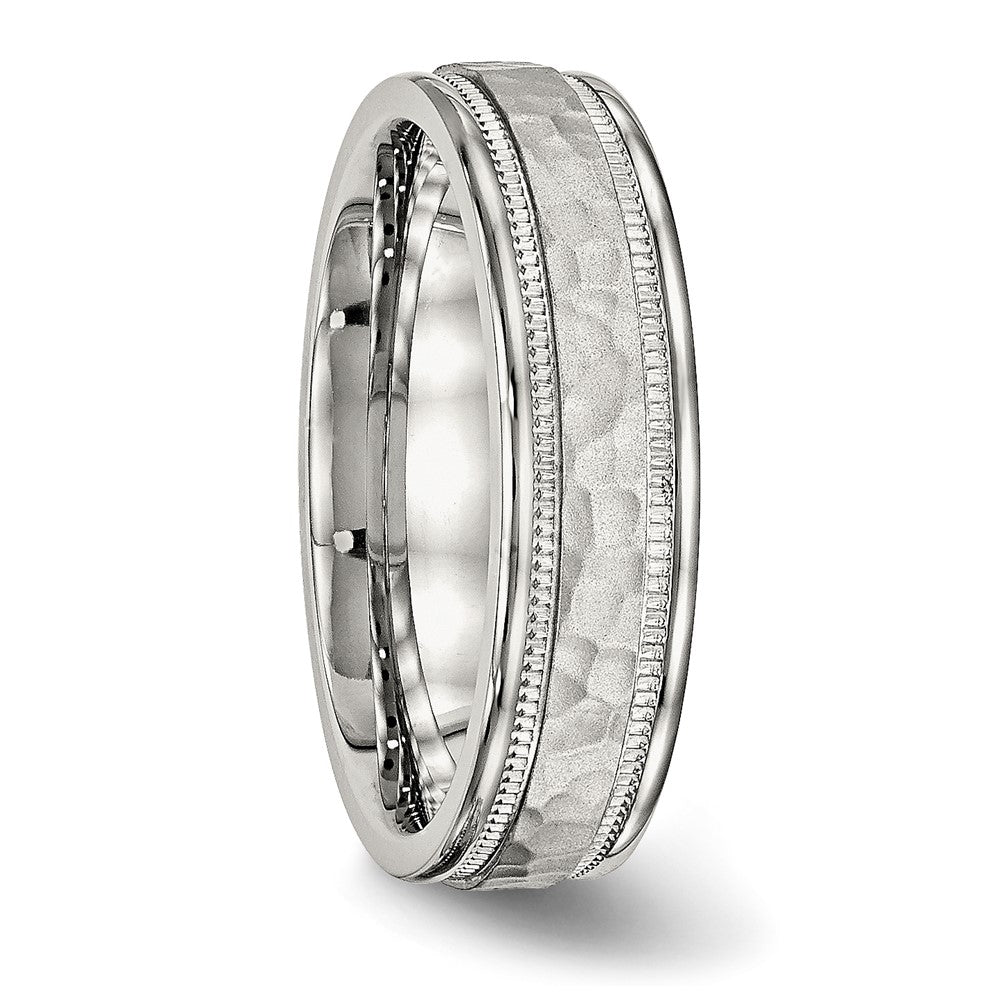 Stainless Steel Polished and Hammered 6mm Grooved Band Size - 8