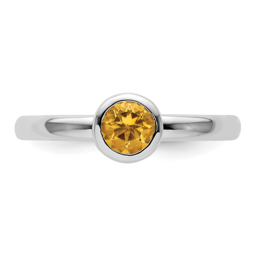 Sterling Silver Stackable Expressions Low 5mm Round Citrine Ring Size -7