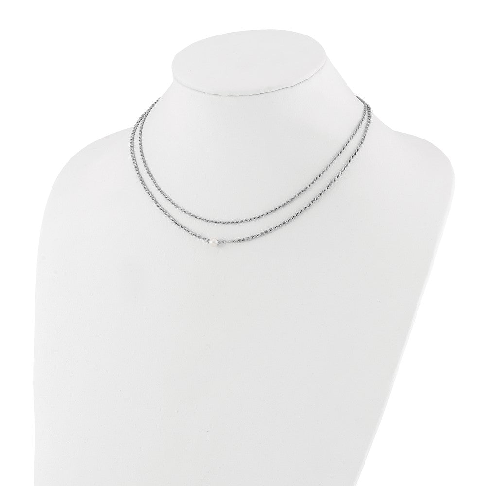 Sterling Silver RH-plt Polish 2-strand FWC Pearl w/2in ext Necklac