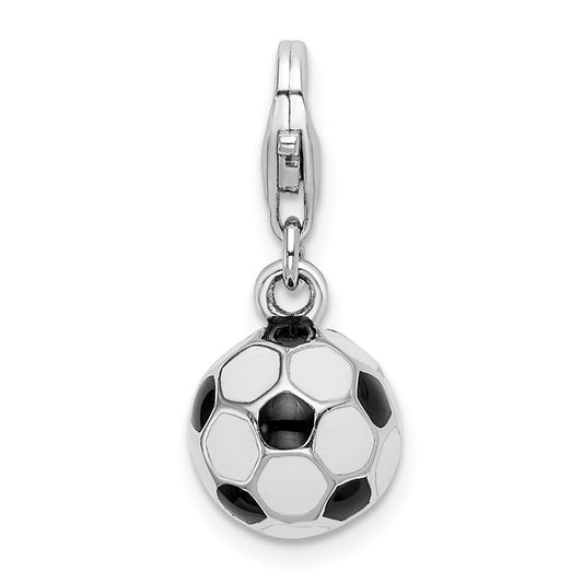 Amore La Vita Sterling Silver Rhodium-plated Polished 3-D Enameled Soccer Ball Charm with Fancy Lobster Clasp