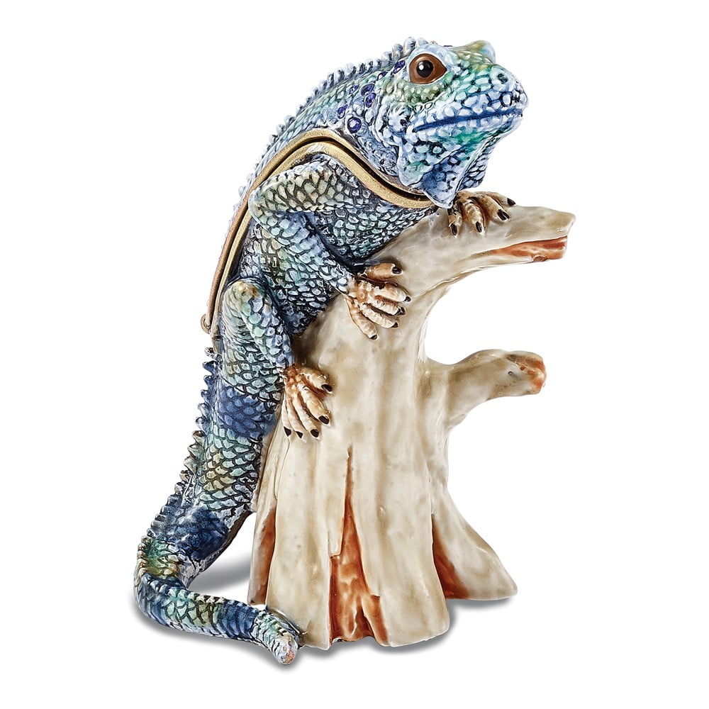 Bejeweled Iguana on Branch Trinket Box with Charm Pendant