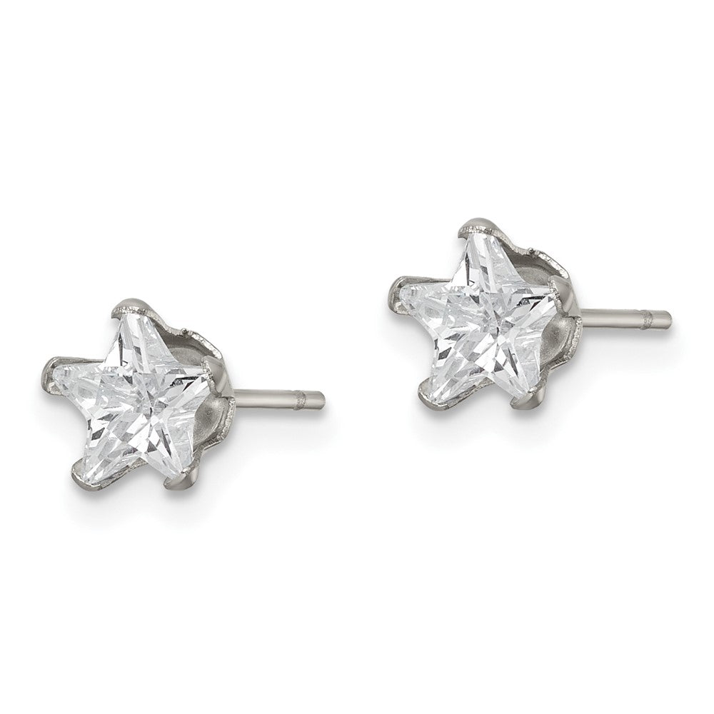 Stainless Steel Polished 6mm Star CZ Stud Post Earrings