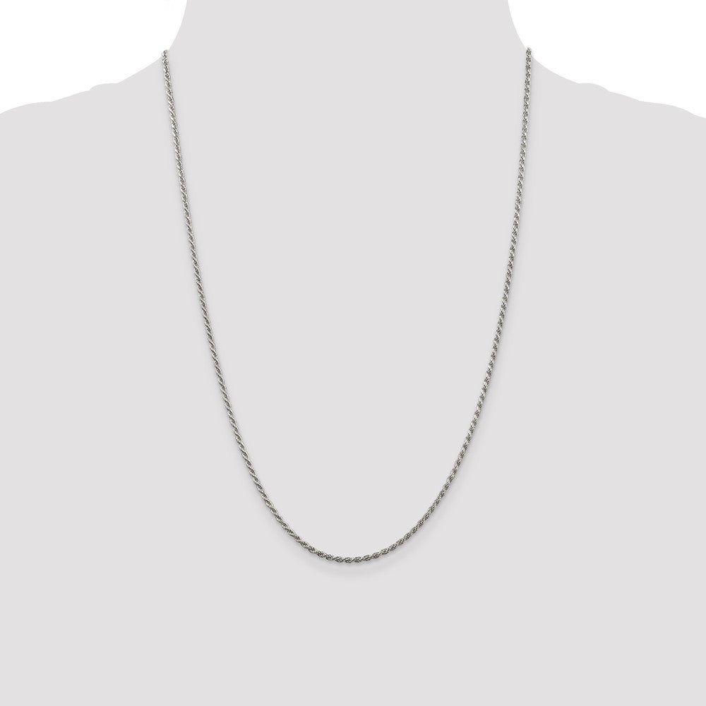 Sterling Silver Rhodium-plated 1.85mm Diamond-cut Rope Chain 24 Inches