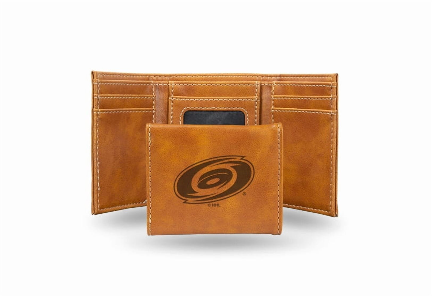Hockey Rico Industries Carolina Hurricanes Brown Laser Engraved Trifold Laser Engraved Tri-Fold Wallet - Men's Accessory