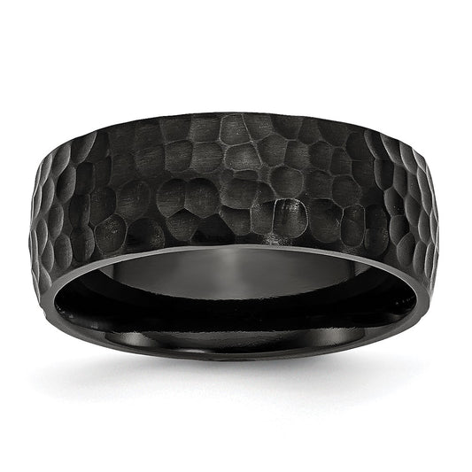 Titanium Brushed and Polished Hammered Black IP-plated 8mm Band Size - 11