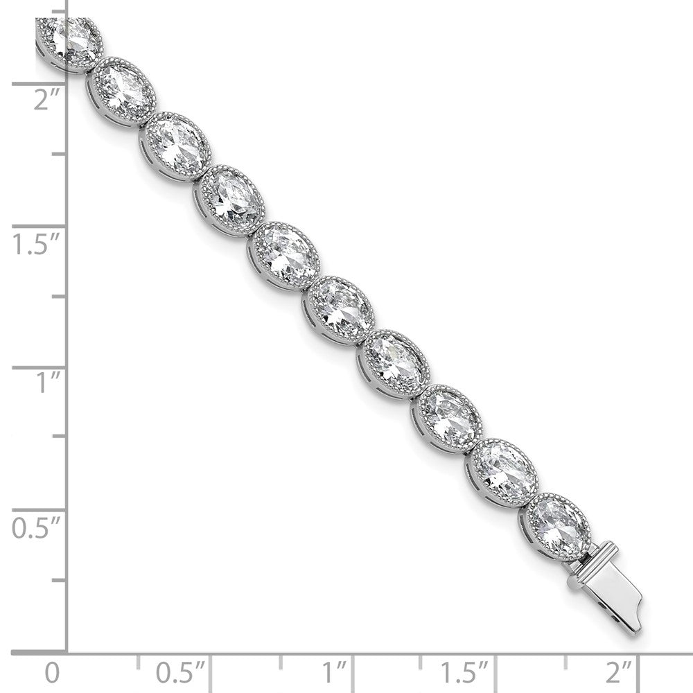 Sterling Shimmer Sterling Silver Rhodium-plated 6mm x 4mm CZ 25 Stone Oval Link 6.75 inch Bracelet 6.75 inches
