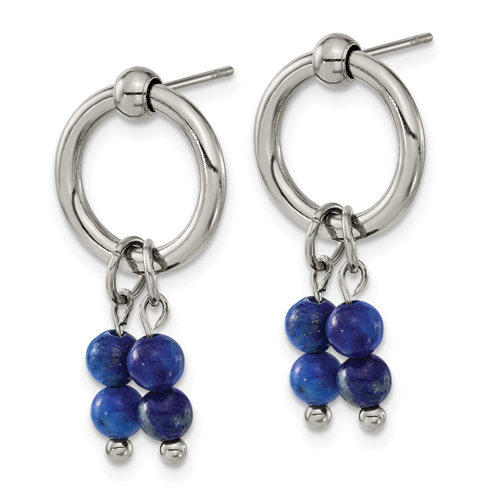 Stainless Steel Polished with Lapis Post Dangle Earrings