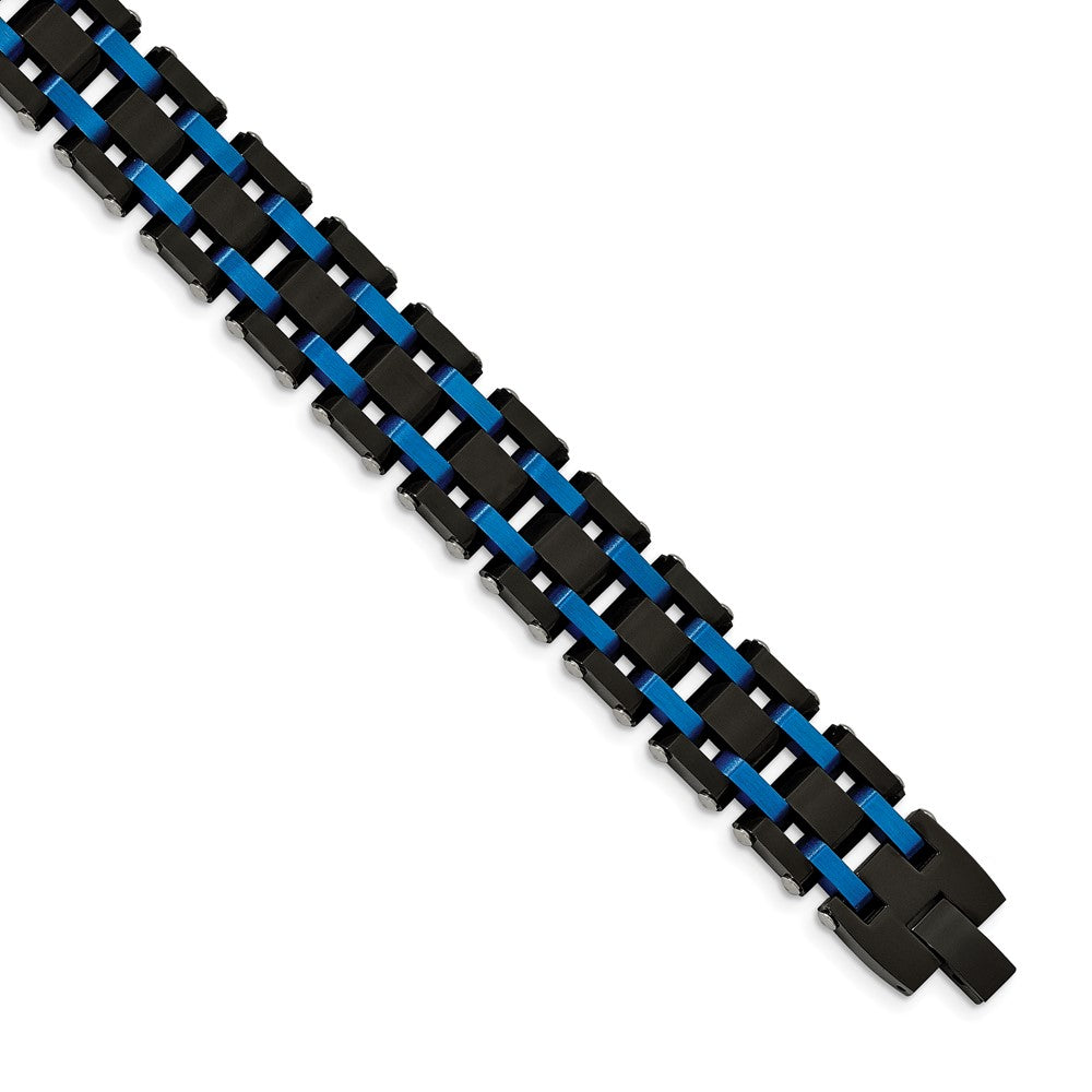 Stainless Steel Brushed and Polished Black/Blue IP-plated 8.5in Bracelet 8.5 inches