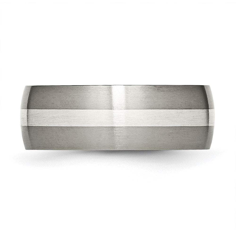 Titanium Brushed w/Sterling Silver Inlay 8mm Band Size - 7.5