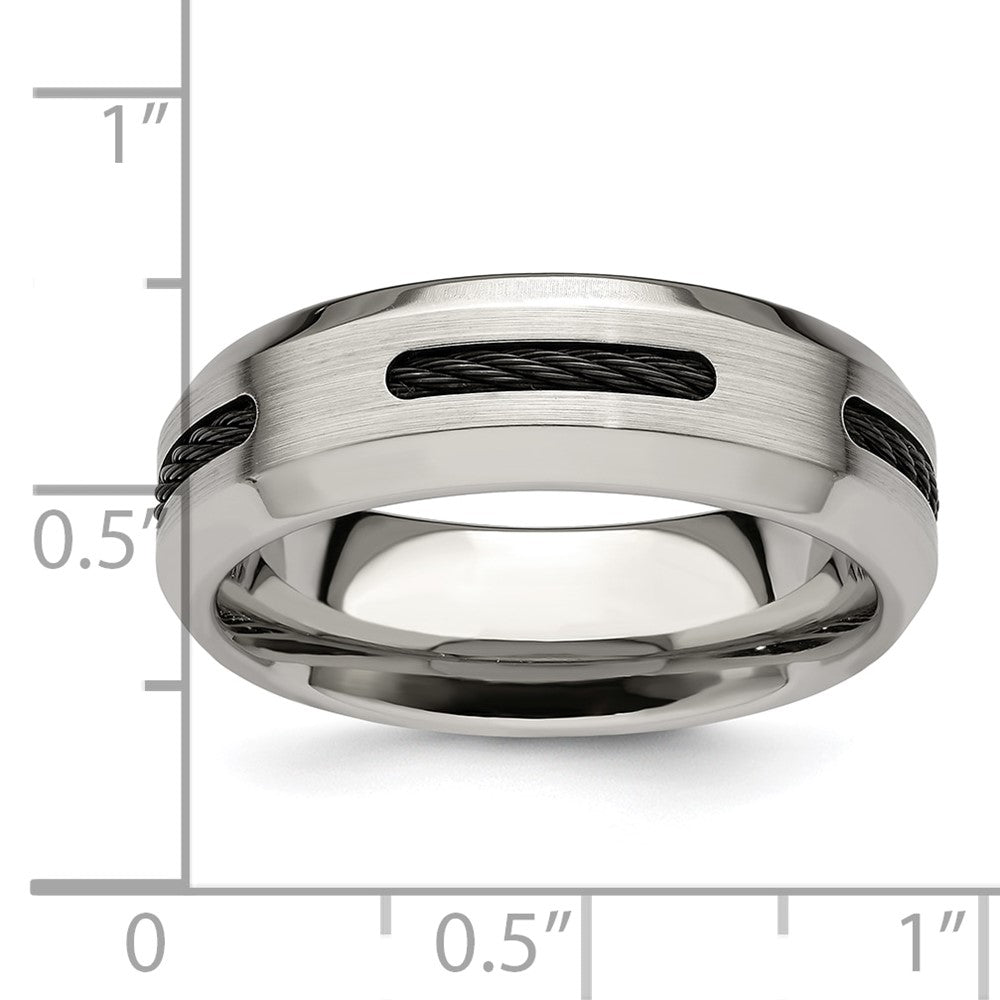 Edward Mirell Brushed/Polished Cobalt with Black Cable Accent 7mm Band Size 12.5