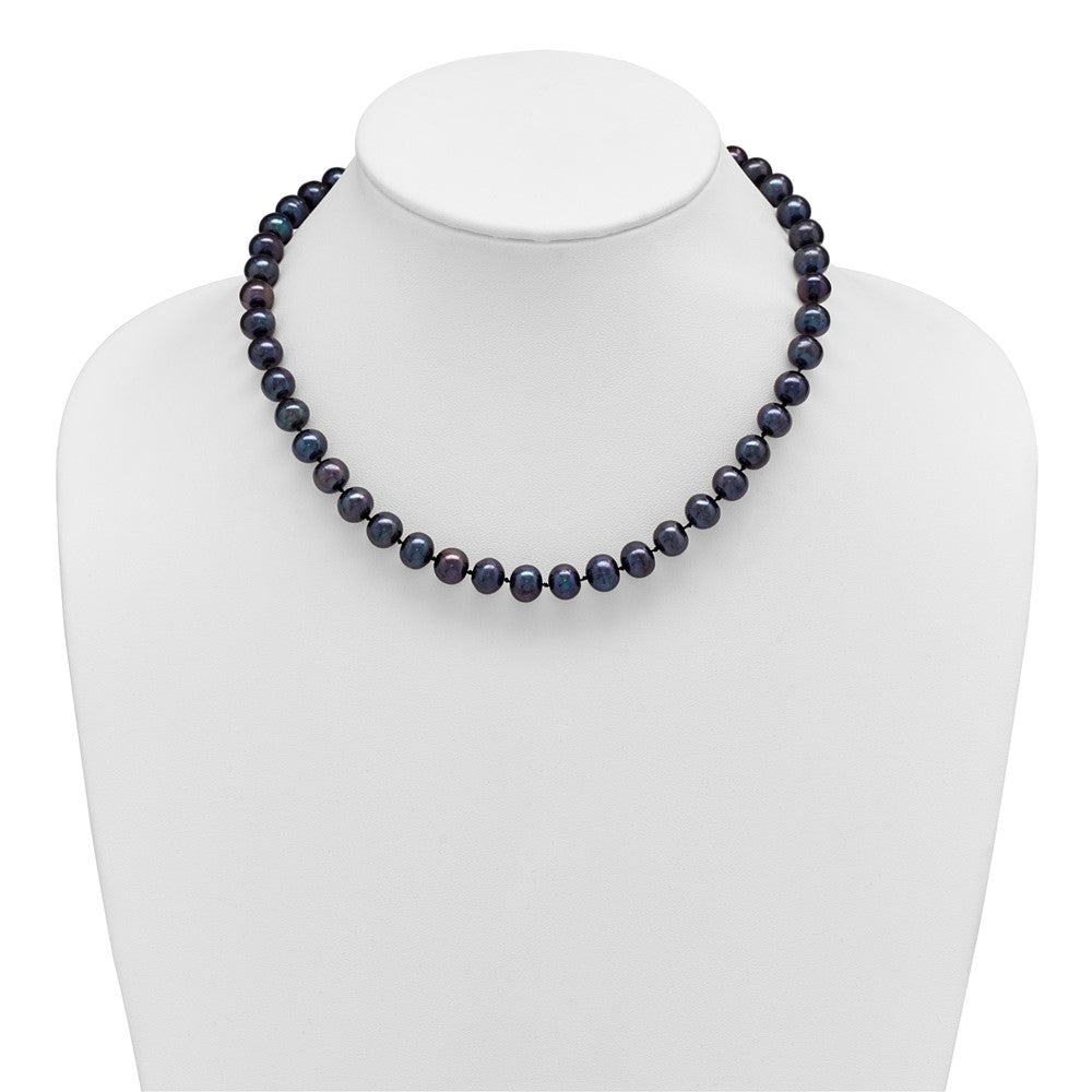Sterling Silver Rhodium-plated 8-9mm Black Near-Round Freshwater Cultured Pearl 16 inch Necklace 16 Inches