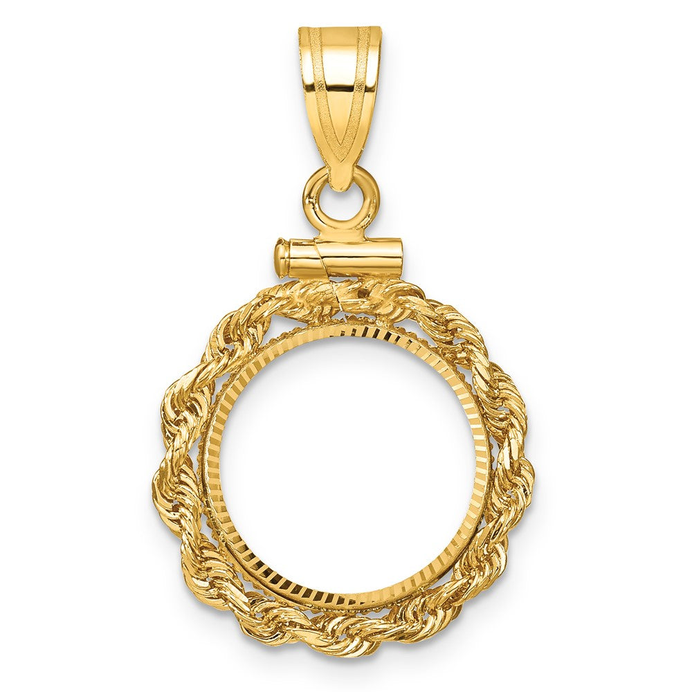 Wideband Distinguished Coin Jewelry 14k Polished Rope and Diamond-cut 13.0mm x 1.1mm Screw Top Coin Bezel Pendant