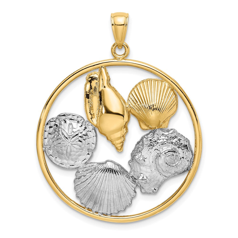 14k w/Rhodium Shell Cluster in Circle Charm