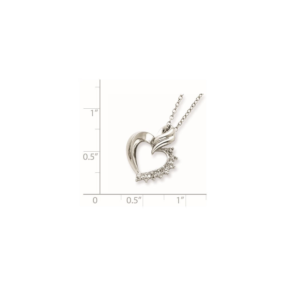 Sterling Silver Rhodium-plated Heart Diamond Necklace 18 Inches