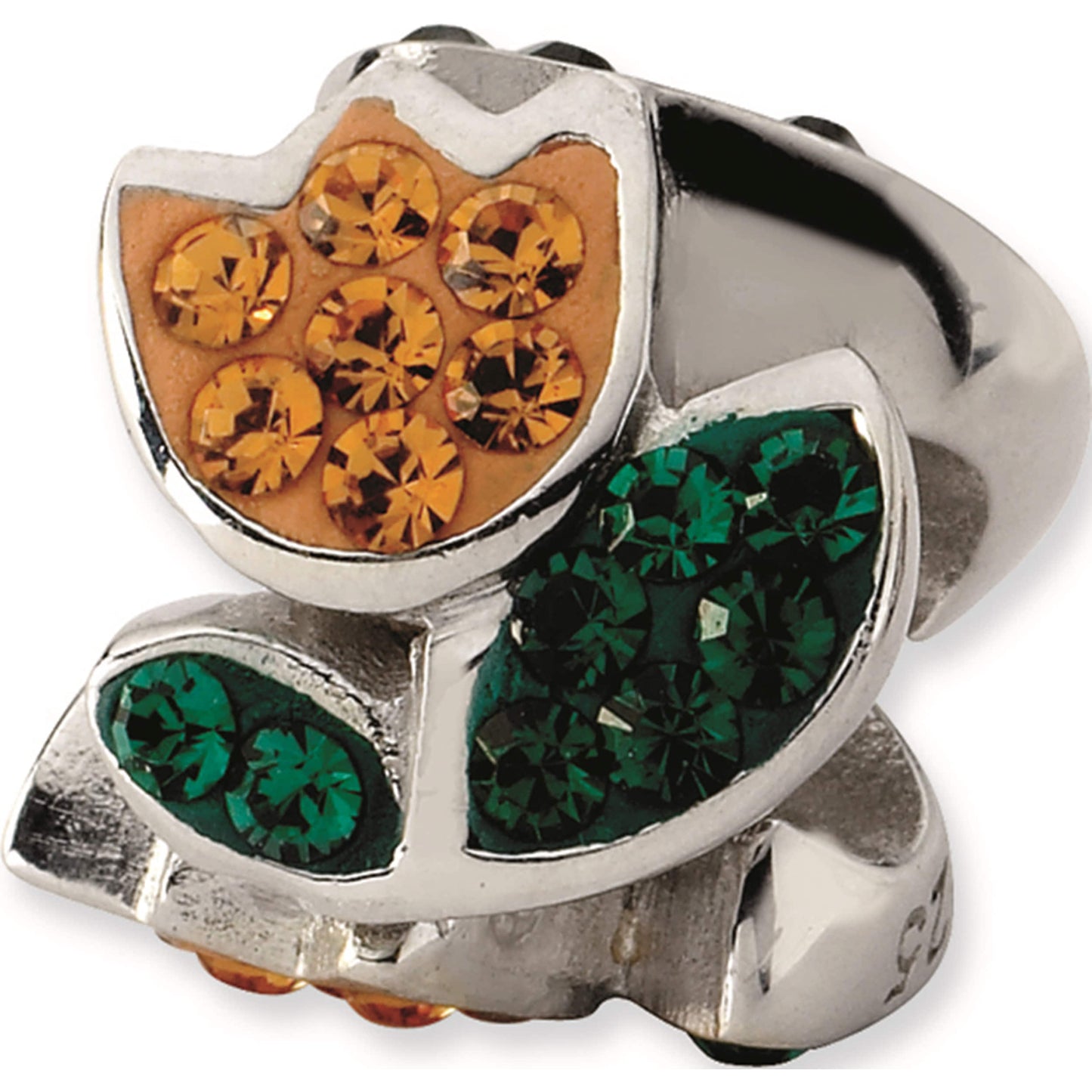Sterling Silver Yellow & Green Crystal Flower Bead