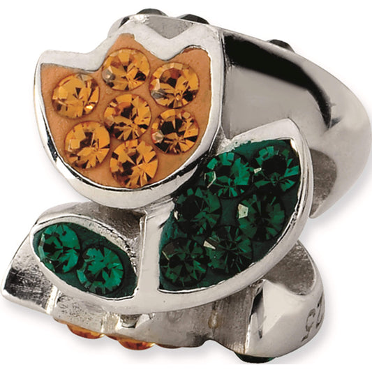 Sterling Silver Yellow & Green Crystal Flower Bead
