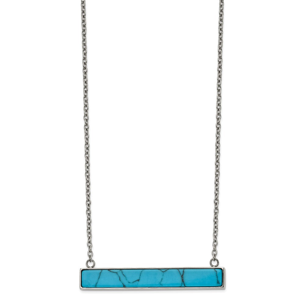 Stainless Steel Polished Reconstructed Howlite Bar w/1.75in ext. Necklace