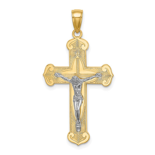 14K Two-tone Engraved Crucifix Charm