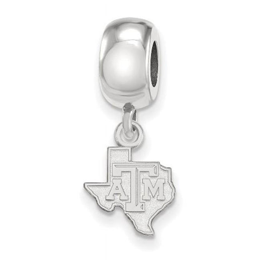 Sterling Silver Rhodium-plated LogoArt Texas A and M University State Outline Extra Small Dangle Bead Charm