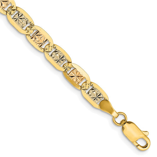 14K 8 inch 4.65mm Tri-color Pav‚ Valentino with Lobster Clasp Bracelet 8  inches