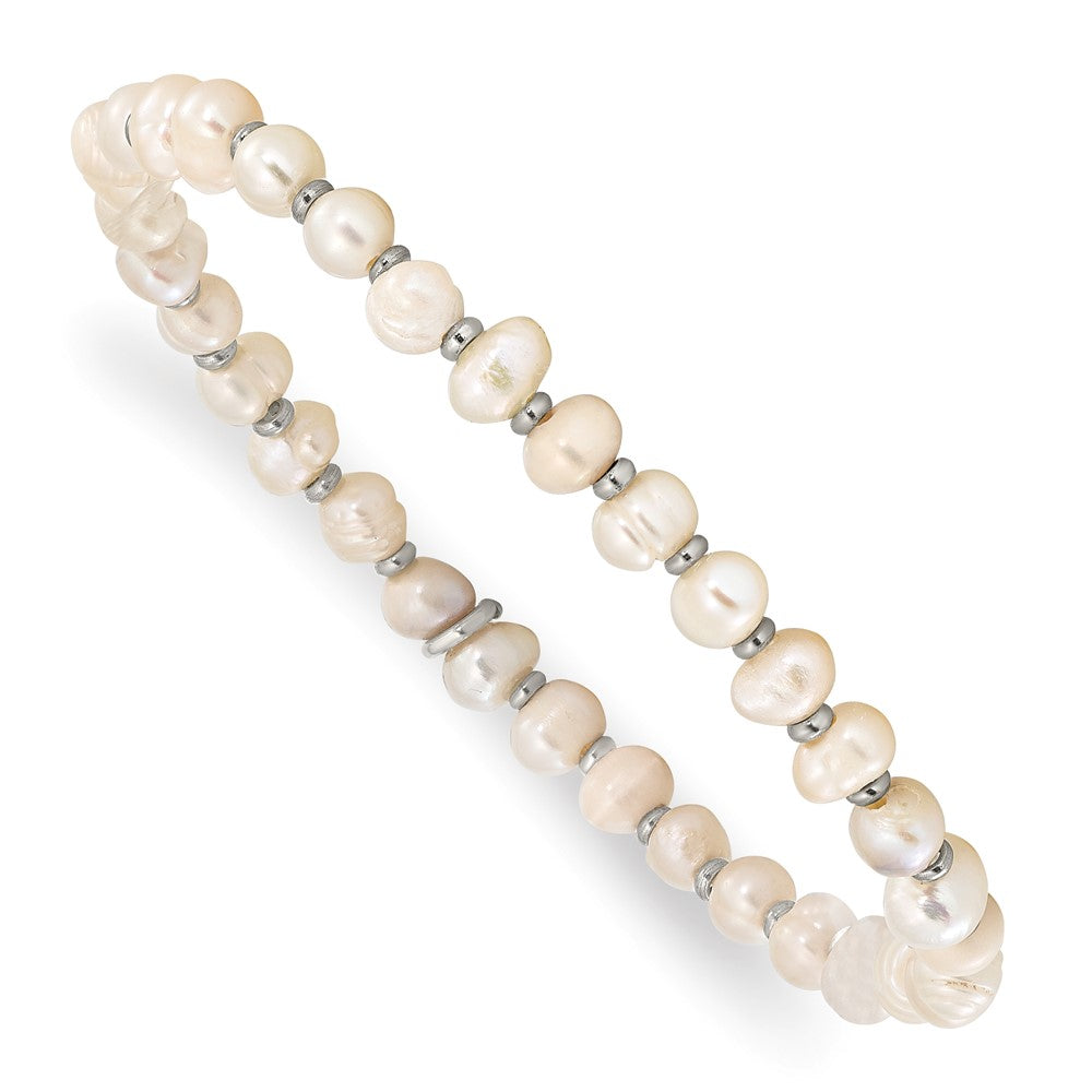 Stainless Steel Polished w/Freshwater Cultured Pearl Stretch Bracelet