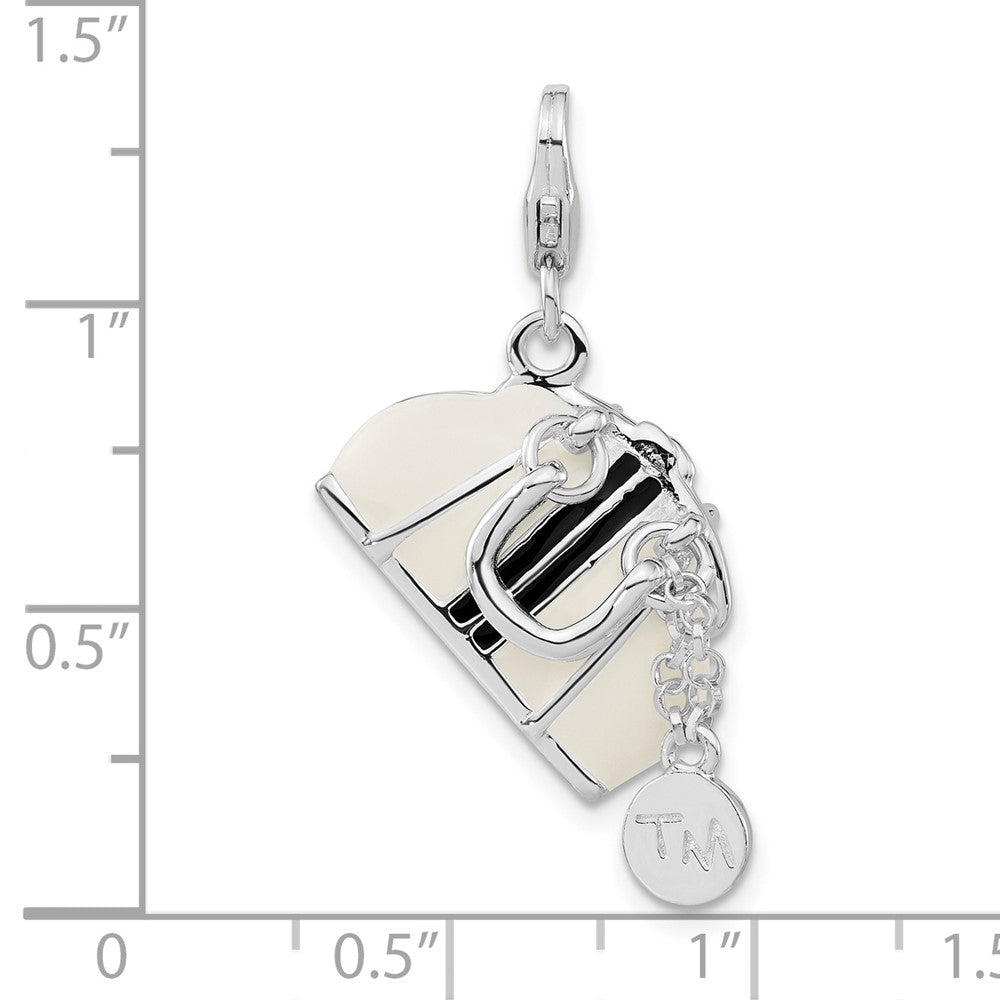 Sterling Silver Rhodium-plated 3-D Enameled Purse w/Lobster Clasp Charm