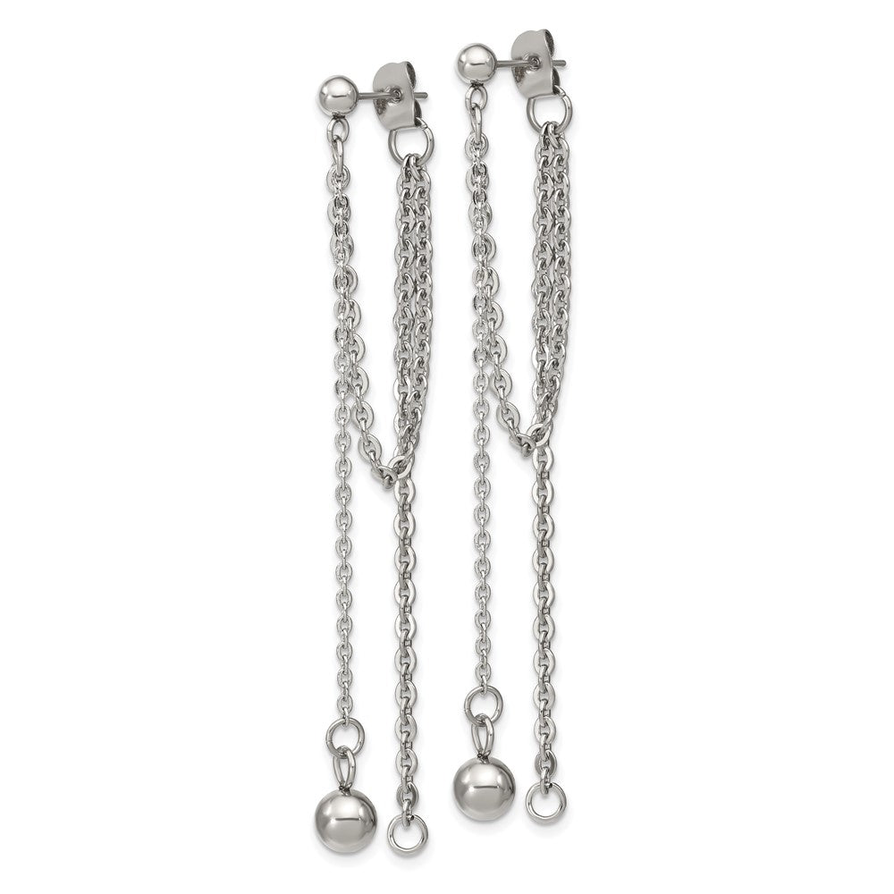 Stainless Steel Polished Multi Chain Front and Back Post Dangle Earrings