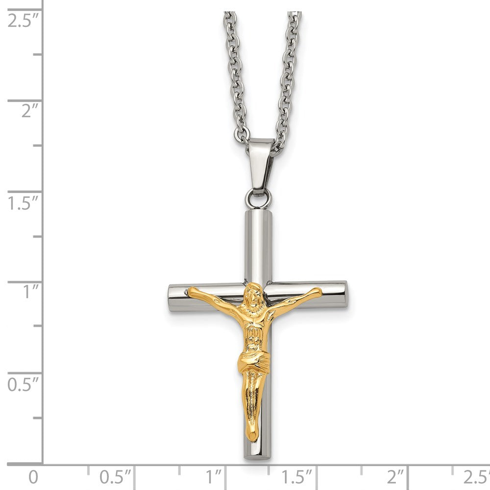 Stainless Steel Polished Yellow IP-plated Crucifix 20in Necklace