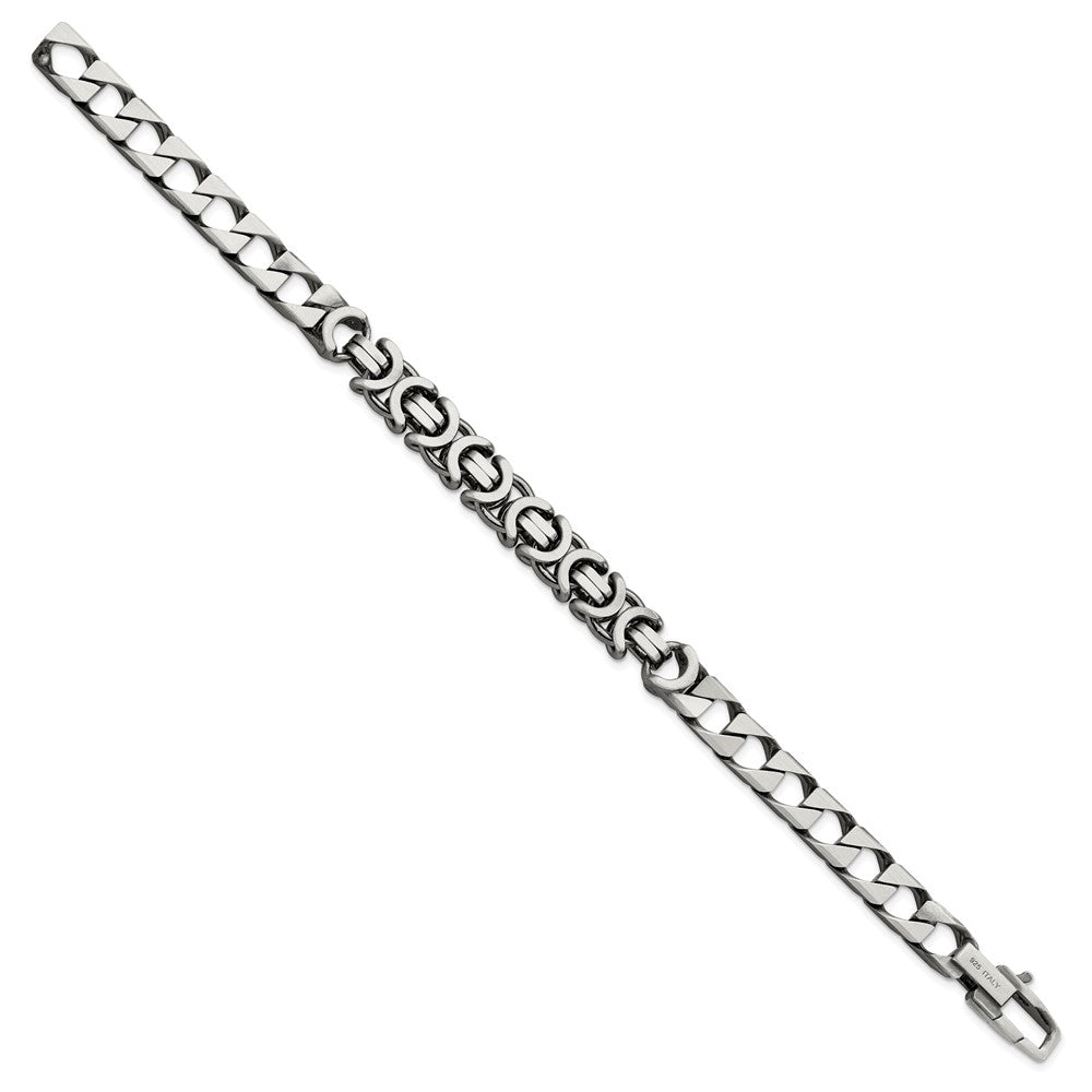Sterling Silver Mens Antiqued Brushed Curb/Circles Bracelet 8.5 inches