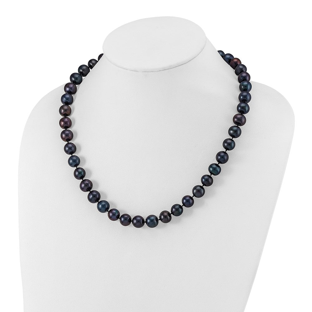 Sterling Silver Rhodium-plated 10-11mm Black Near-Round Freshwater Cultured Pearl 20 inch Necklace 20 Inches