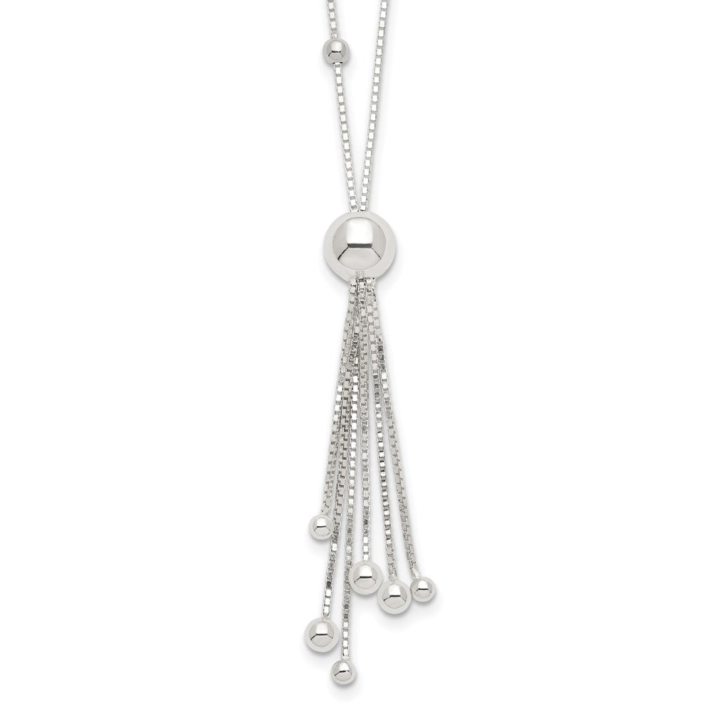 Sterling Silver Polished Beaded Tassel Necklace 18 Inches