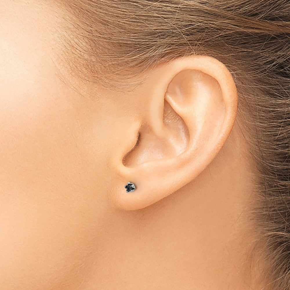 Stainless Steel Polished 3mm Black Star CZ Stud Post Earrings
