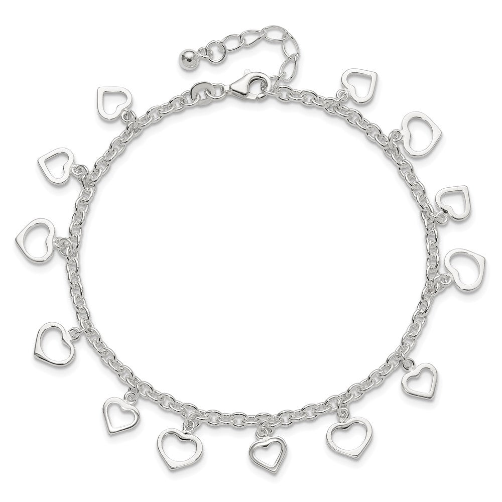 Sterling Silver 8 in Plus 1in Ext Polished Heart Anklet 9 inches