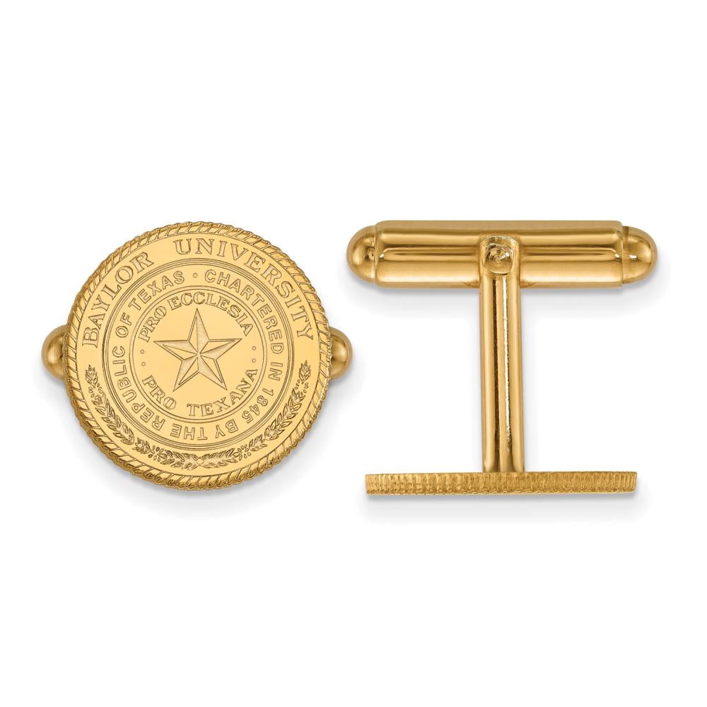 Sterling Silver w/ 14K Yellow Gold-Plated LogoArt Official Licensed Collegiate Baylor University (BU) Crest Cuff Link