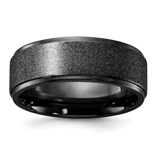Chisel Titanium Polished Laser-cut Center Black IP-plated 8mm Band Size - 9.5