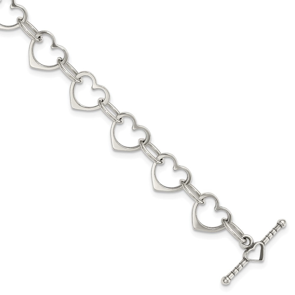 Sterling Silver Heart and Circle Link Bracelet 7.5 inches