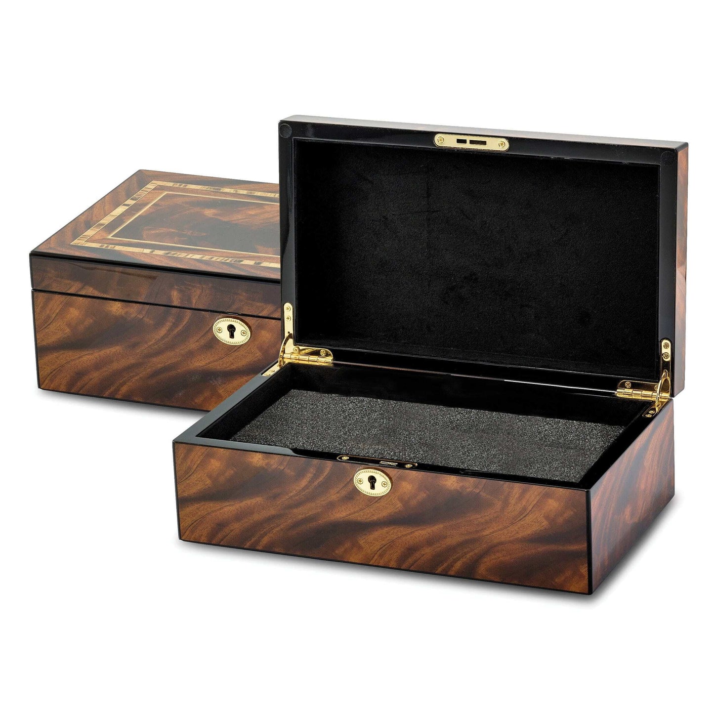 Luxury Giftware by Jere Tiger Wood Veneer High Gloss Finish Multi Use Locking Collector Box QJJG353