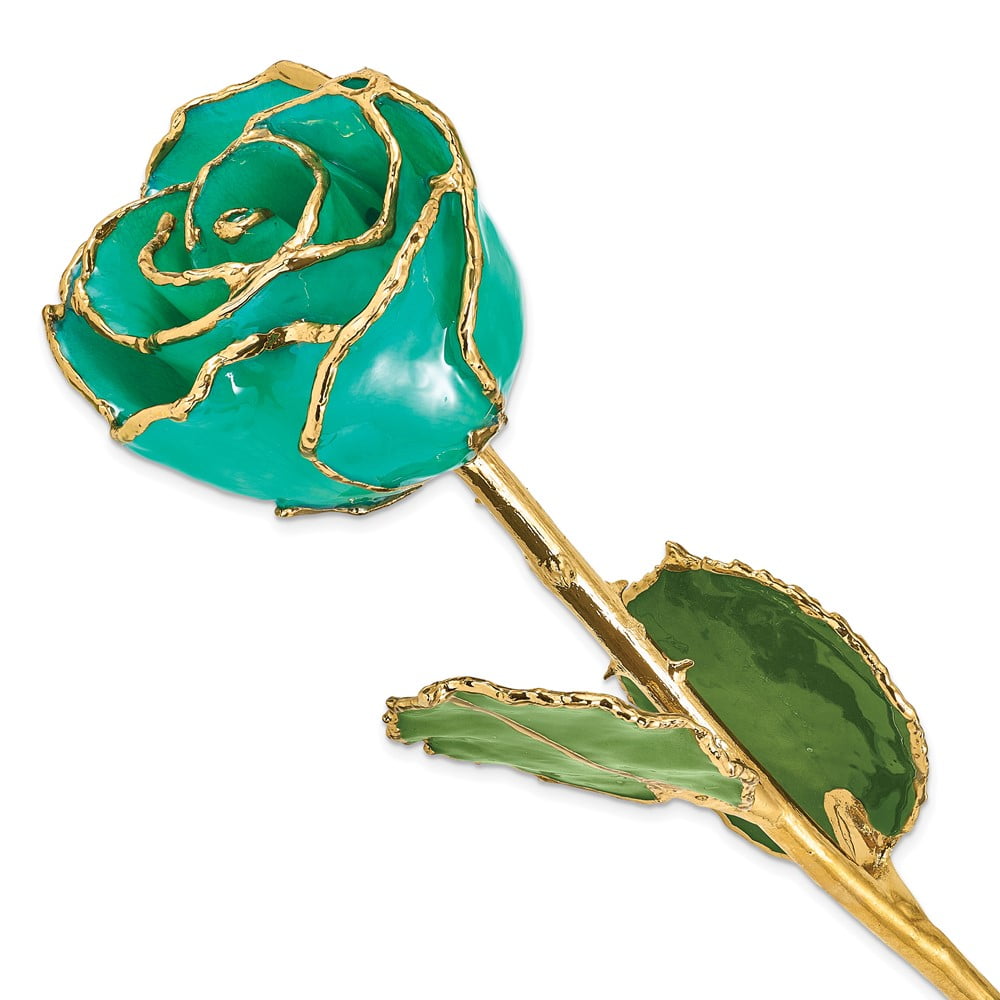 Lacquer Dipped Gold Trimmed Monet Green Real Rose QGM22721
