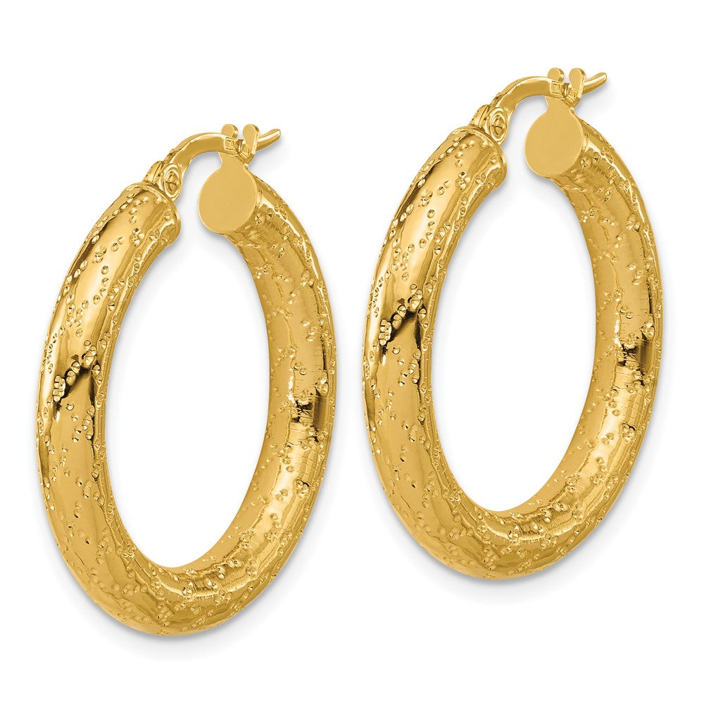 14K Polished Patterned Round Hoop Earrings