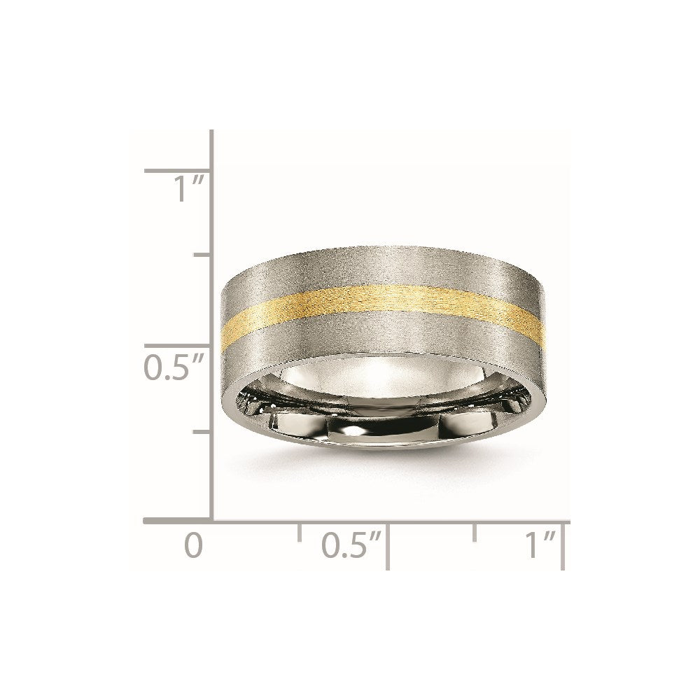 Titanium Brushed w/14k Yellow Inlay 8mm Flat Band Size - 11.5