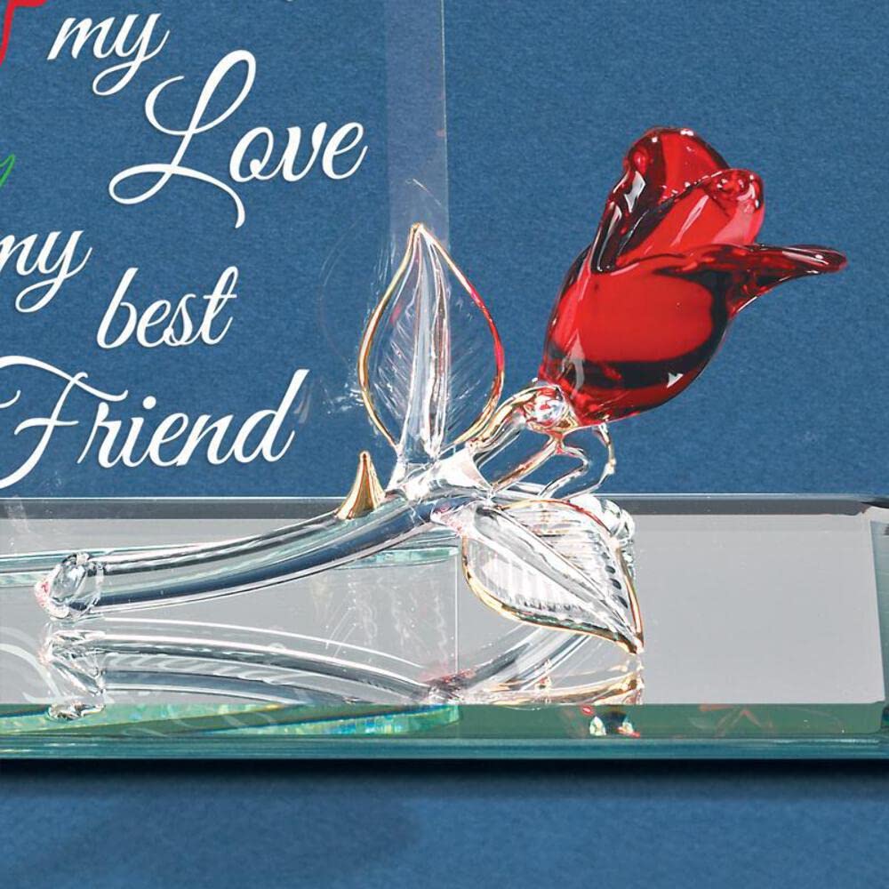 MY WIFE MY LOVE MY BEST FRIEND Red Rose Handcrafted Glass Figurine Q-GP6032