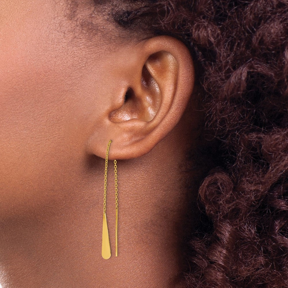 14K Polished Tear Drop Threader Earrings