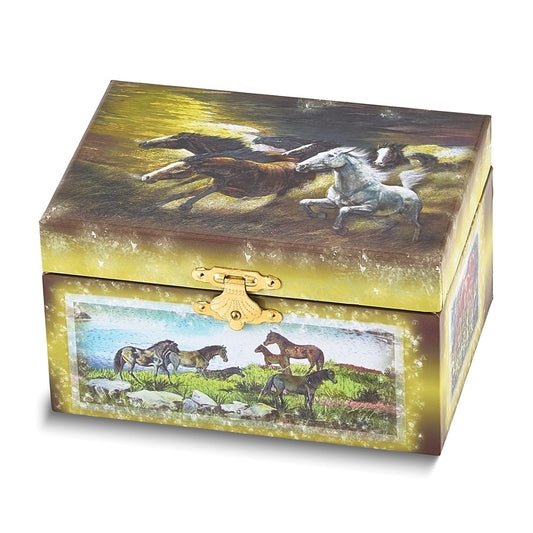 Children's Wild Horse Themed Graphic Wrap with Mirror and Twirling Pony Music Box (Plays Brother Jacob)