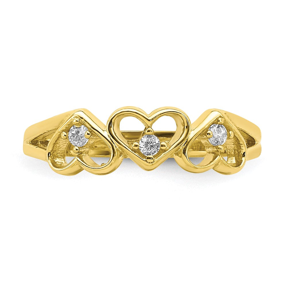 10K CZ 3-Heart Child's Ring Size 2.5