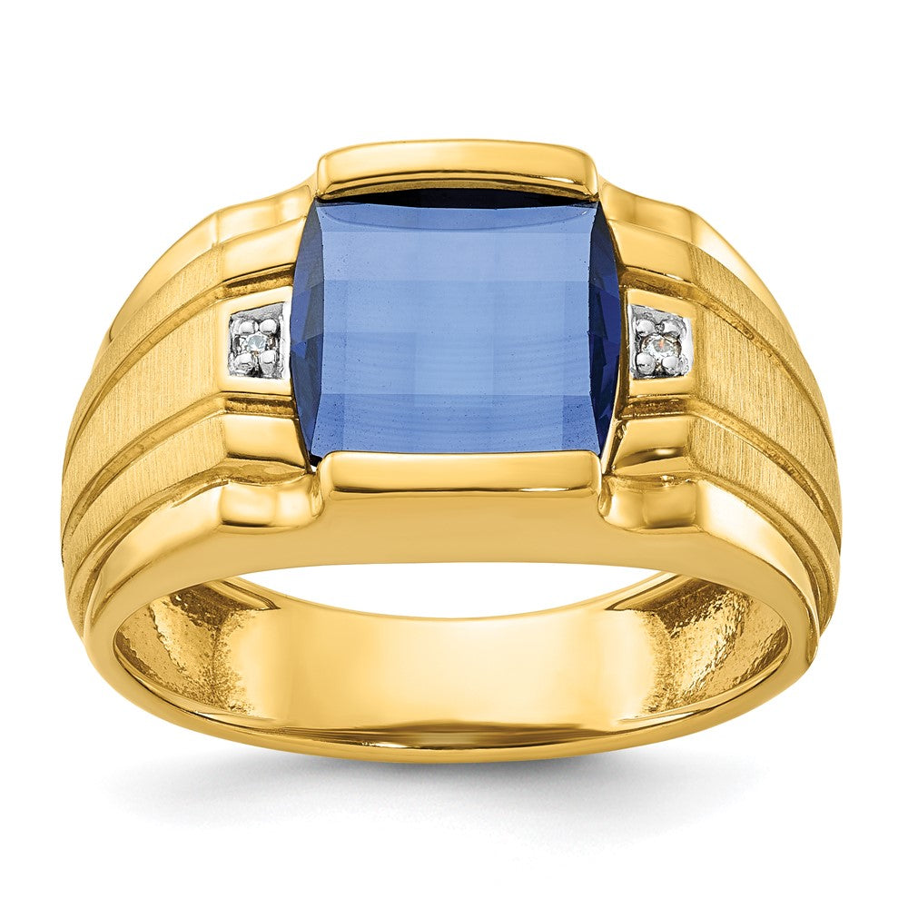 14k IBGoodman Men's Created Sapphire and Diamond Complete Ring