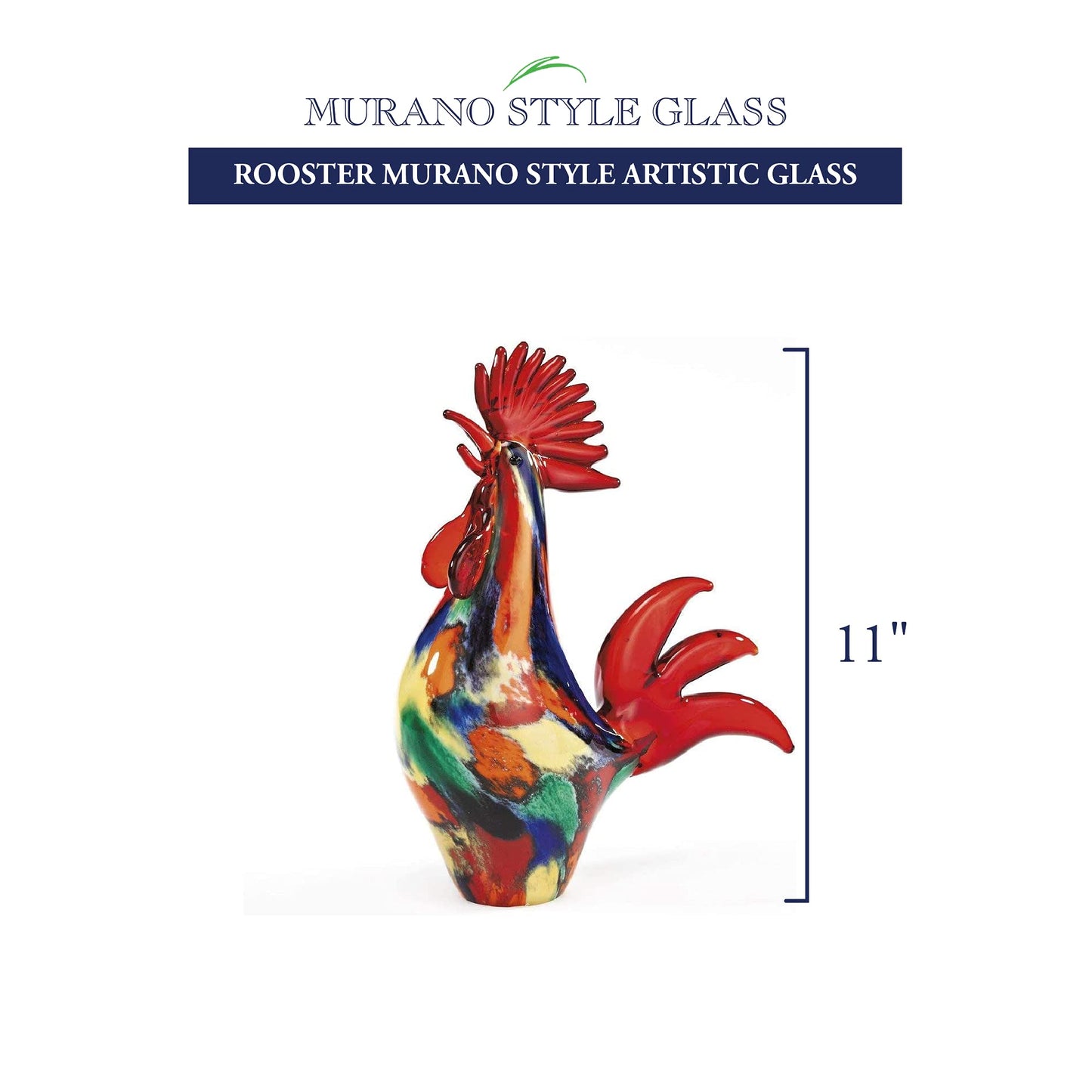 Colorful Murano Style Artistic Glass 11" Rooster