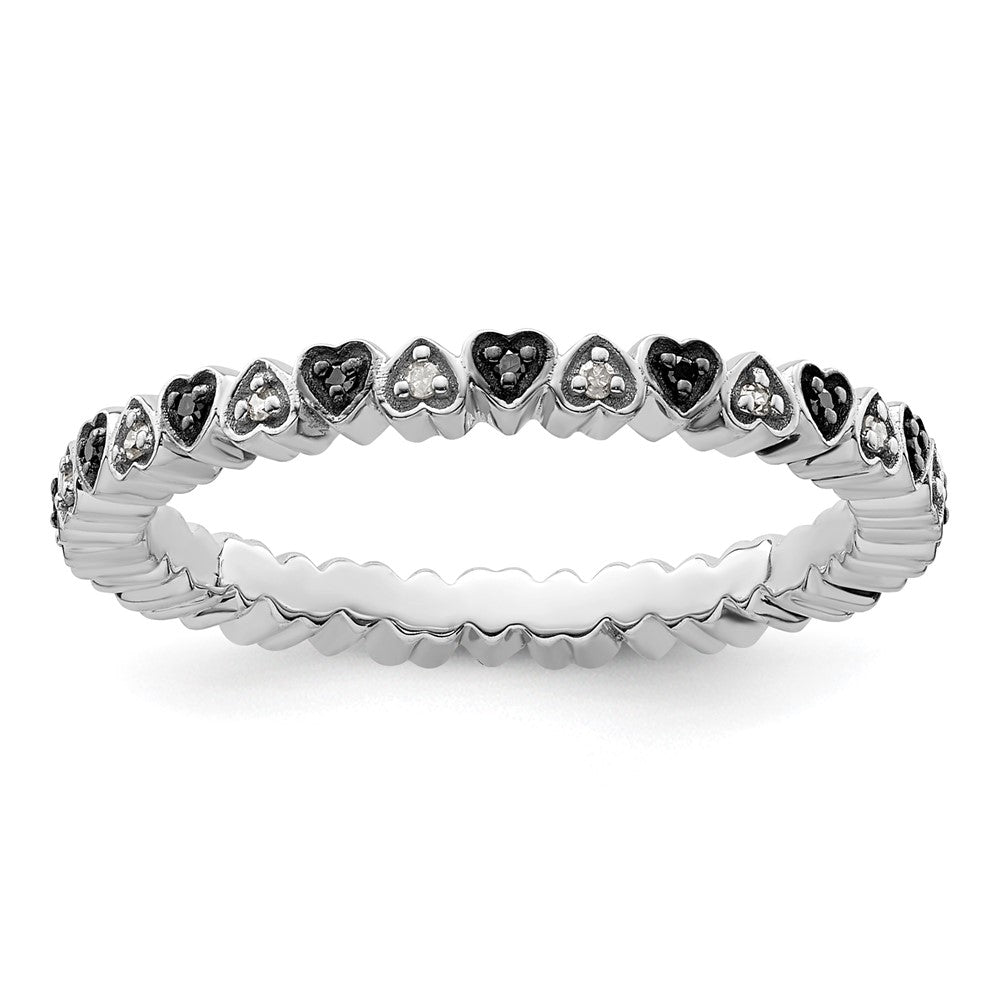 Sterling Silver Stackable Expressions Hearts Black & White Diamond Ring Size -8